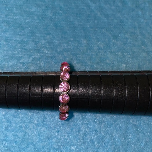 ETERNITY Ring Pink crystal silver tone sparkly September birthstone size 7.5 - Picture 6 of 8